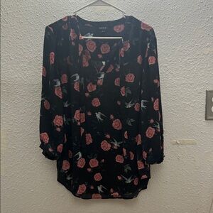 Torrid Black and Pink Floral Blouse